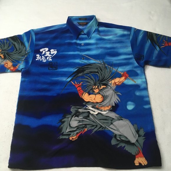 Dtek Sport Anime Shirt Men's Size 2XL Samurai Japanese Button UP Short Sleeve - Picture 1 of 5